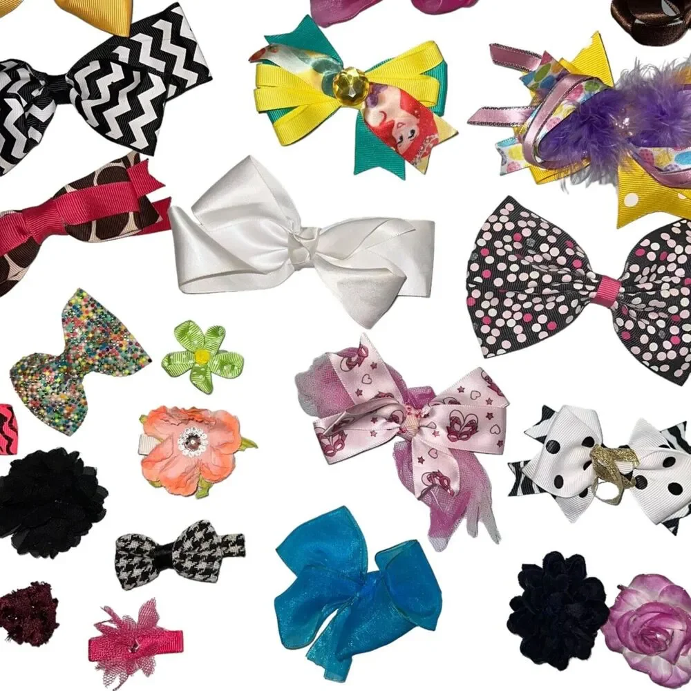 Girls Hair Bow Lot 40 Assorted Hair Clips Barrettes Headbands Colorful Seasonal
